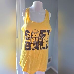Yellow Softball Life Graphic Tank Top
